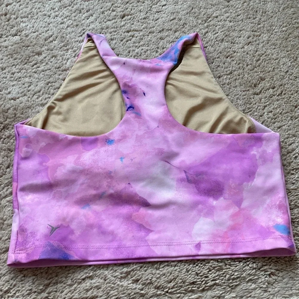 Old Navy Active PowerSoft Pink Tie Dye Long Line Sports Bra Crop Top Cropped Top